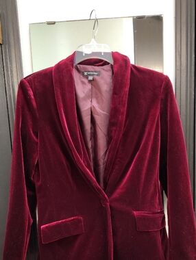 INC International Concepts Velvet Blazer in Deep Burgundy